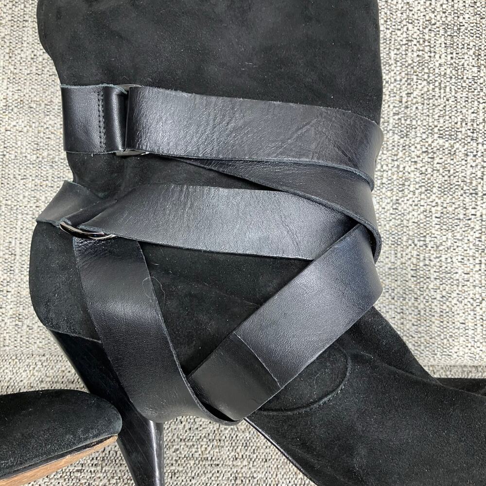 Mea Shadow Leather Harness Strap Cassandra Suede Heeled Boots 8.5 - Picture 3 of 11